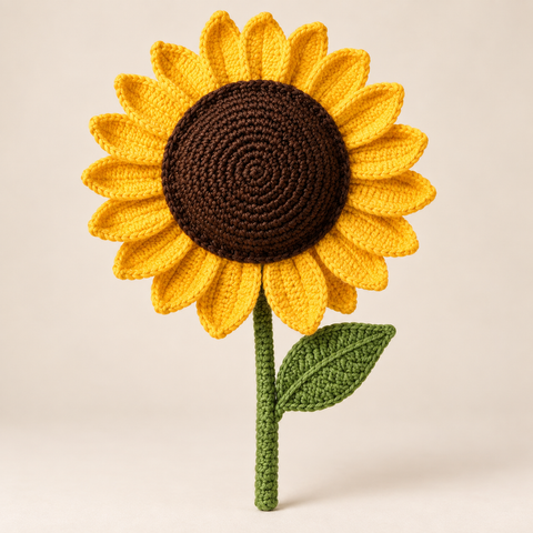 Referencia generada de un girasol amarillo tejido a crochet
