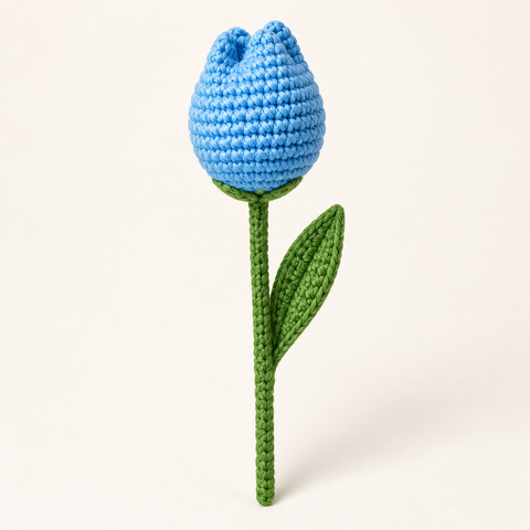 Referencia generada de un tulipán azul tejido a crochet