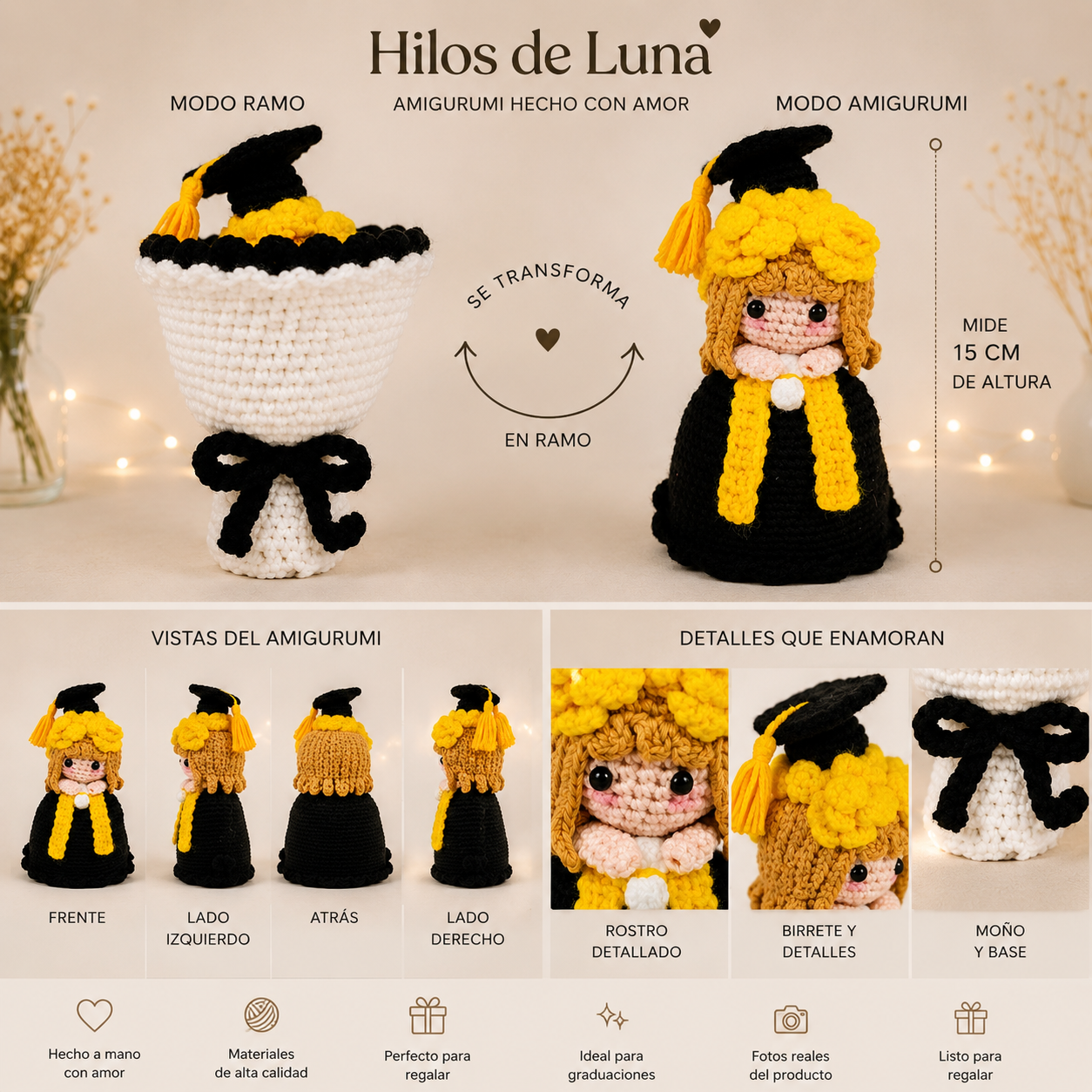 Amigurumi de graduacion 15cm