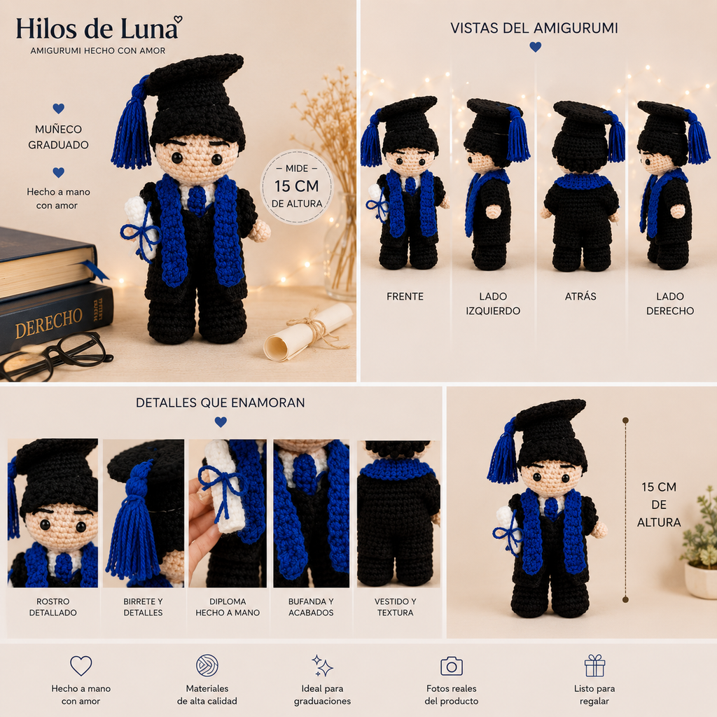 Amigurumi de Graduación para Caballero 15cm