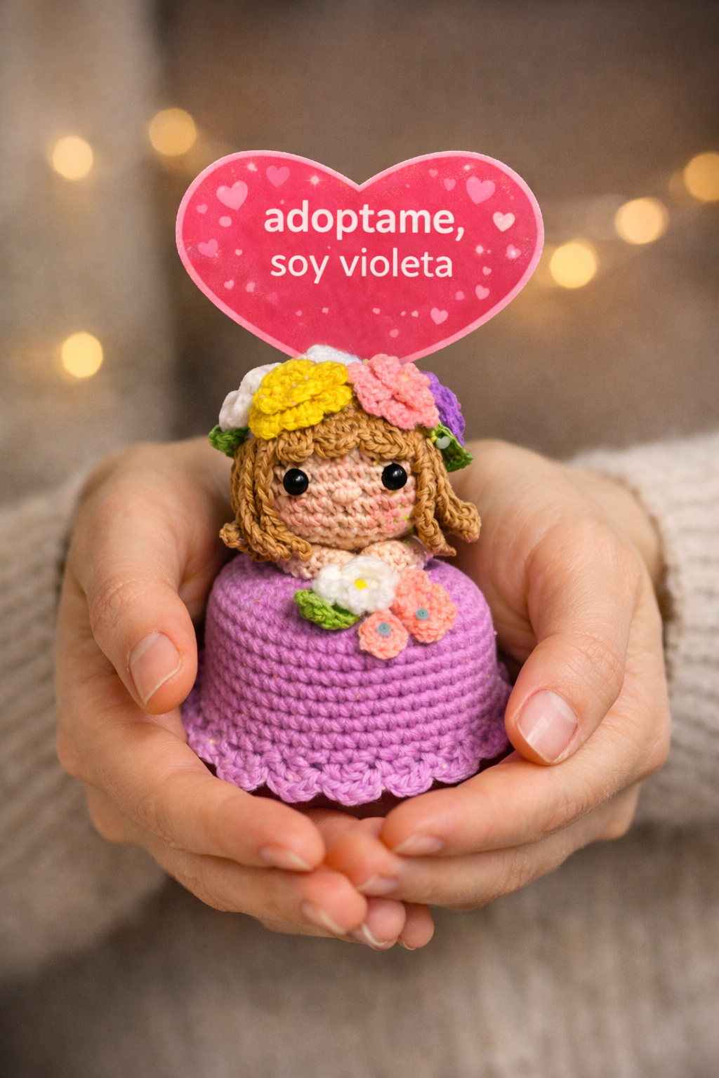 ramo amigurumi reversible violeta
