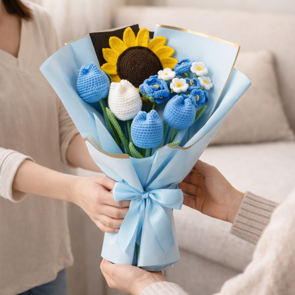 Ramo tulipanes azules a crochet